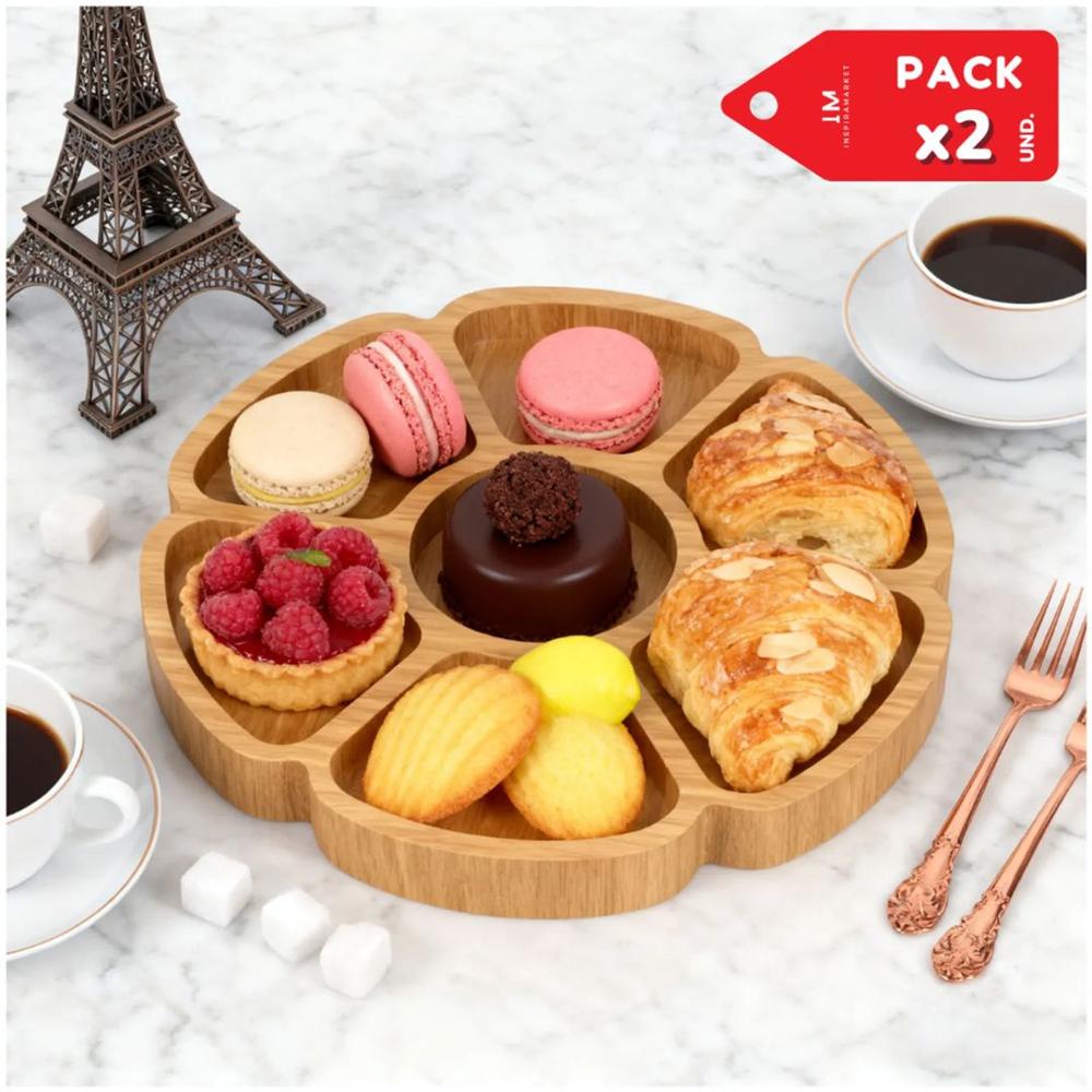 Bandeja para Alimentos Decorativa Bambu Pack x2