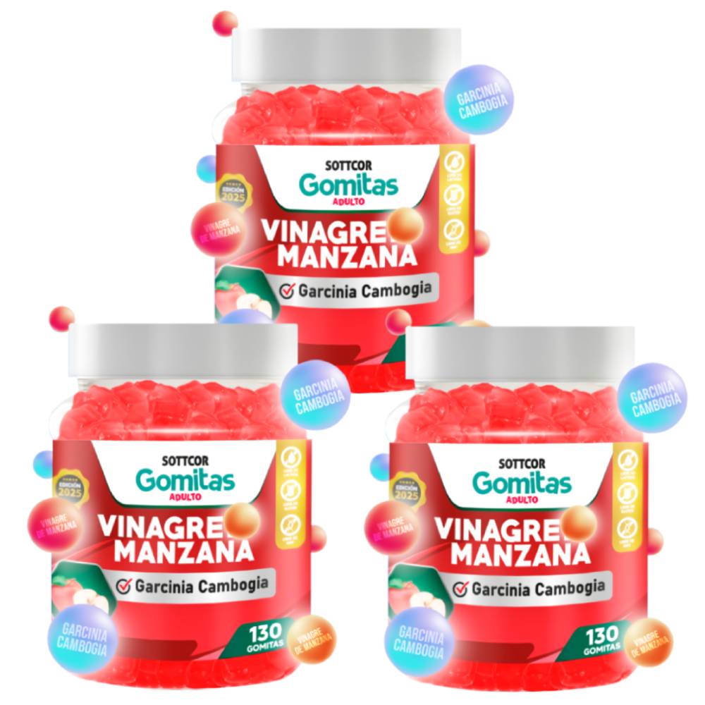 Gomitas de Vinagre de Manzana para Adulto 130 Gomitas Sottcor Labs - 3 UND