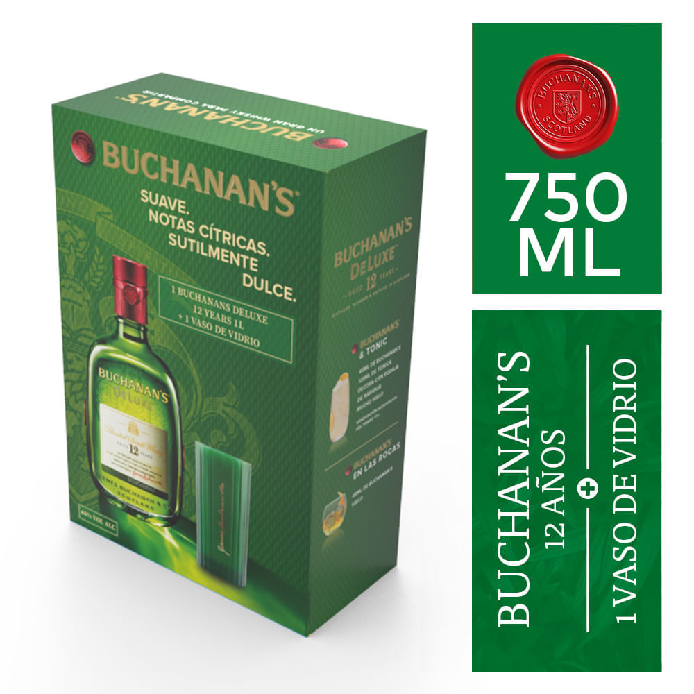 Whisky BUCHANAN'S 12 Años Botella 750ml + 1 Vaso Whisky BUCHANAN'S 12 Años Botella 750ml + 1 Vaso