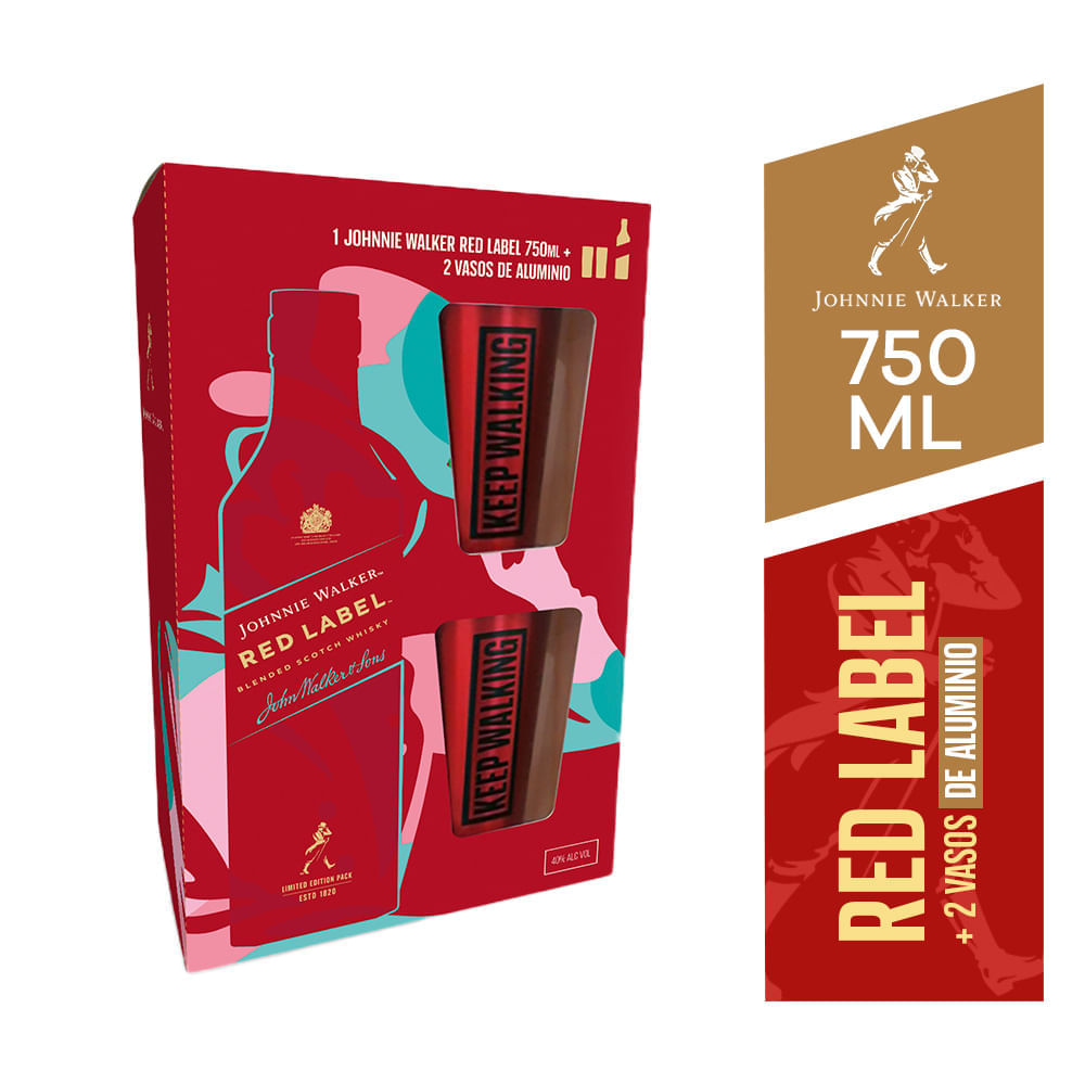Whisky JOHNNIE WALKER Red Label Botella 750ml + 2 Vasos Whisky JOHNNIE WALKER Red Label Botella 750ml + 2 Vasos