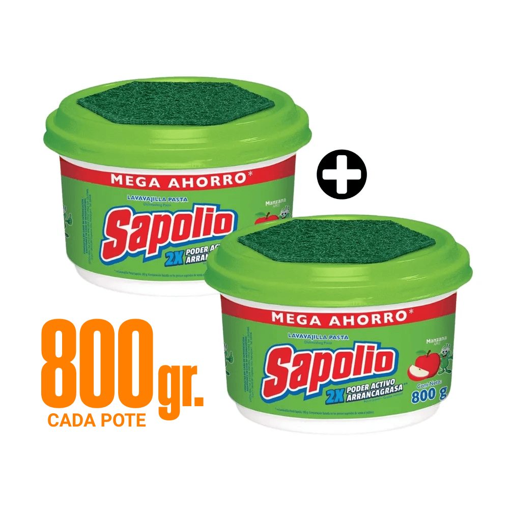 COMBO Sapolio: 2 Lavavajillas en pasta Manzana 800gr