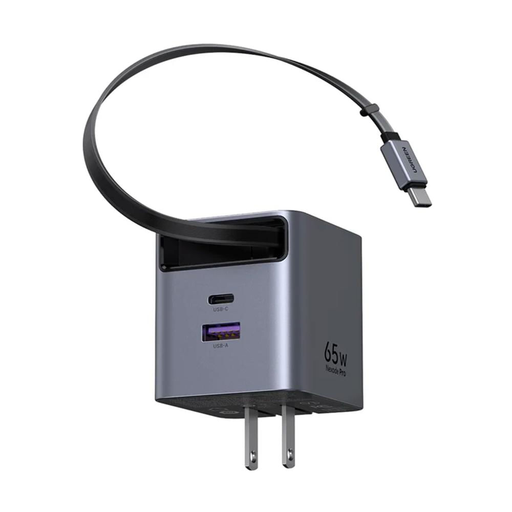 Cargador GaN 65W UGREEN X615 con Cable USB-C Retráctil
