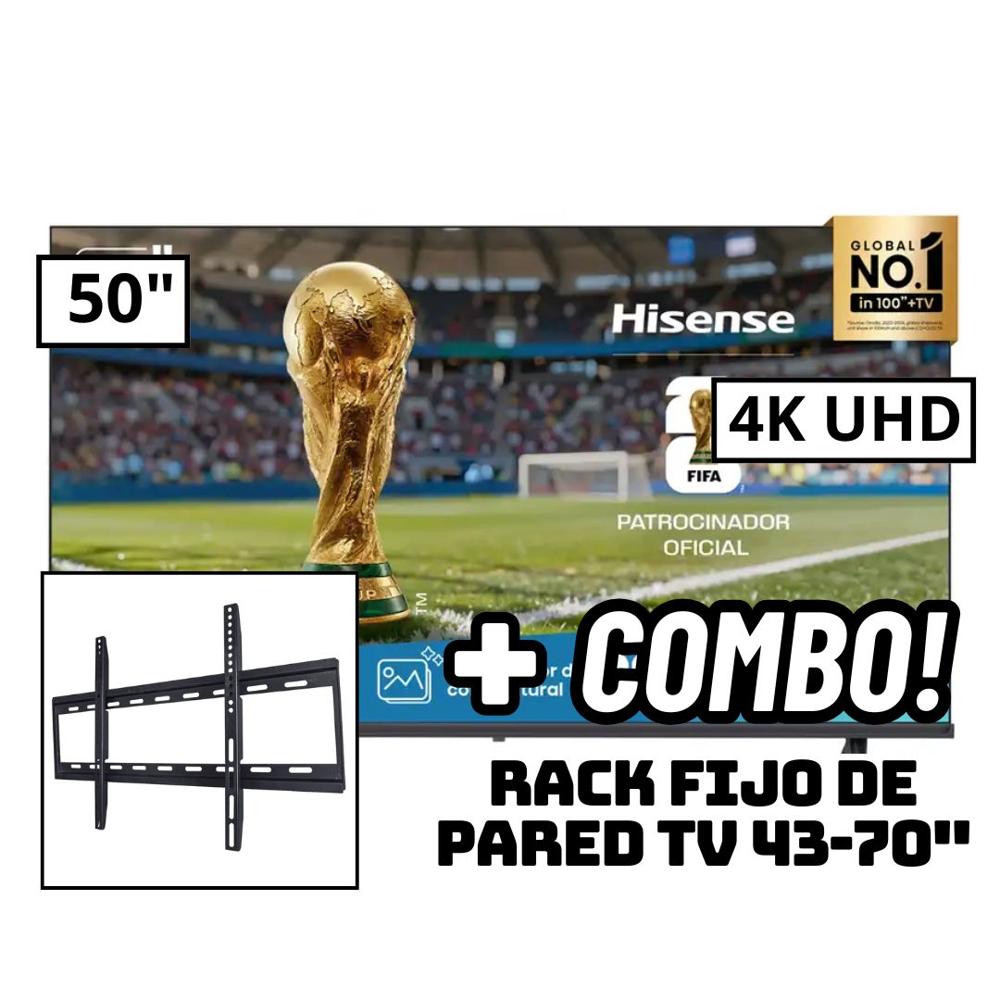 TELEVISOR HISENSE 50 SMART TV VIDAA 4K UHD LED 2025 - 50A4NV + RACK FIJO