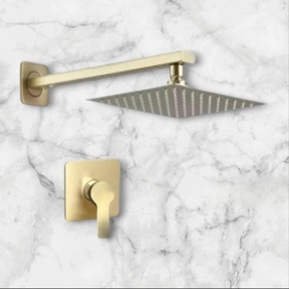 Combo SET Cabezal Ducha 20cm Apache con Llave manija Dorado Mate Acero