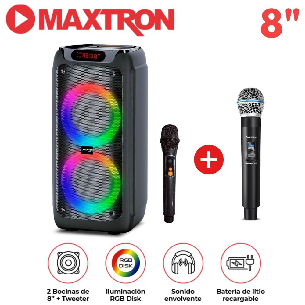 Promo Torre de Sonido Maxtron Mx 800 Zenith 02 Bocinas 8 pulgadas con 02 Micrófonos