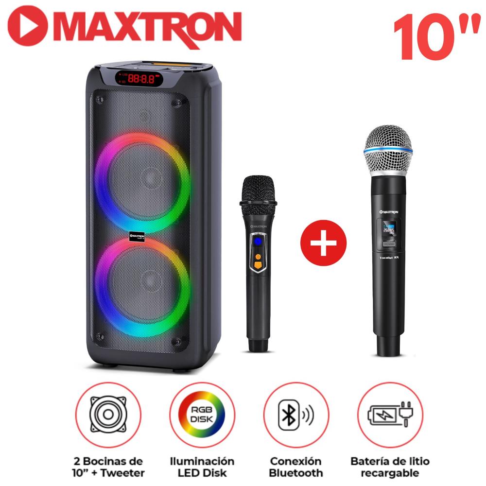 Promo Torre de Sonido Maxtron Mx 1001 Zenith 02 Bocinas 10 pulgadas 02 Micrófonos LED Disk