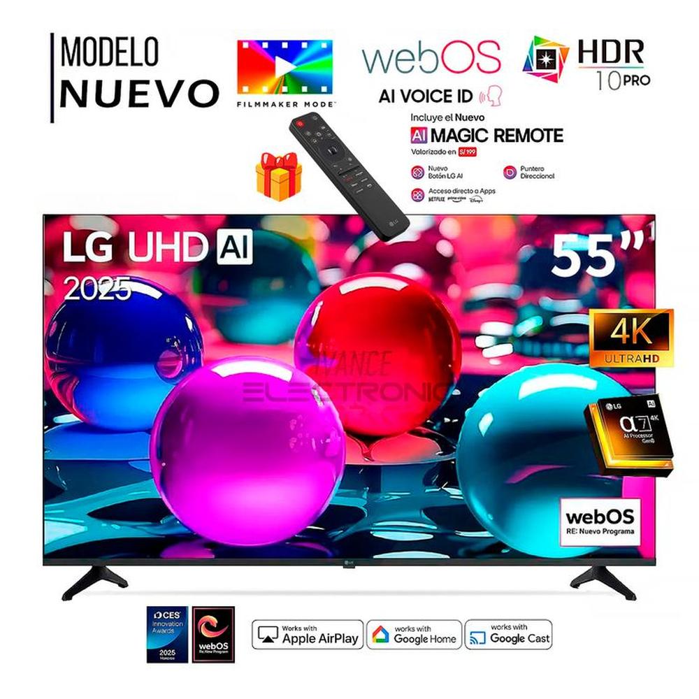 Televisor Lg 55 Pulg Ultra HD 4K AI ThinQ 55UA7300PSB Modelo 2025 - Control Inteligente MAGIC
