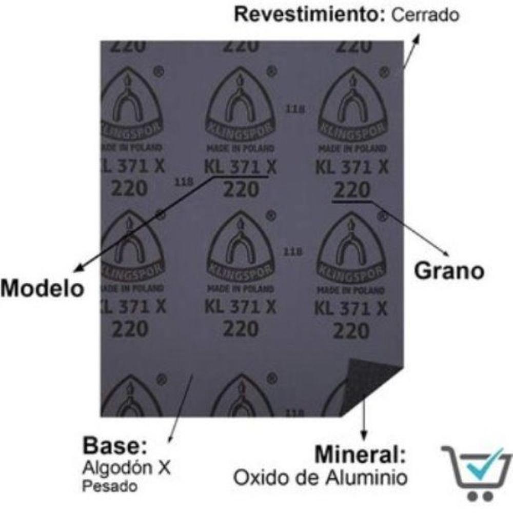 Pack x 5 : Lija de Fierro Klingspor KL371 Grano 100 - Gris GRIS