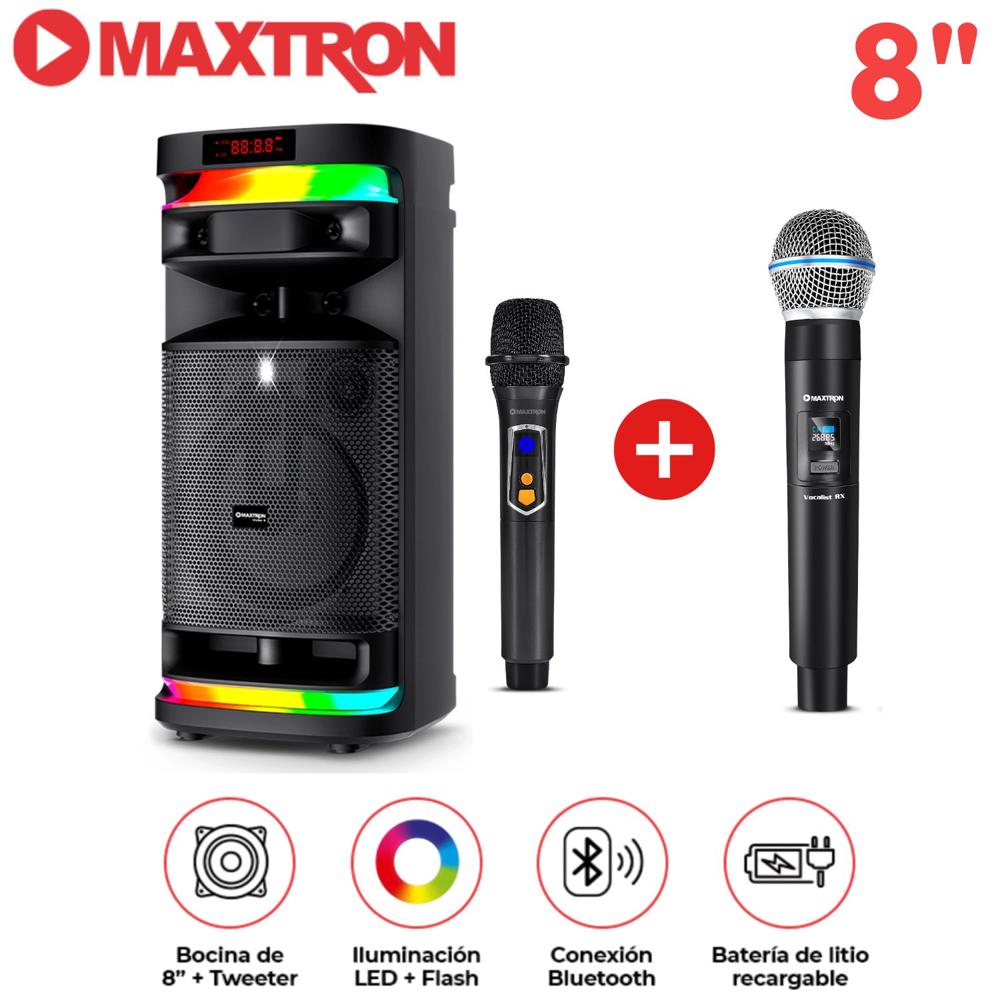 Promo Torre de Sonido Maxtron Mx 821 Stellar 01 Bocina 8 pulgadas 02 Micrófono LED + Flash