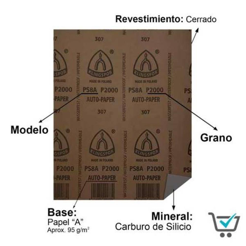 Pack x 5 : Lija Agua Klingspor PS8C Grano 1200 - Gris GRIS