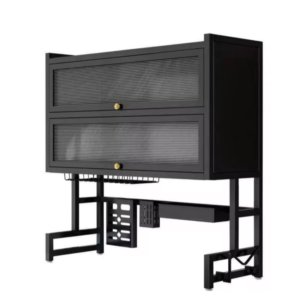 Escurridor 85cm de 2 Niveles con Tapa Secaplatos Almacenamiento Cocina Estante Organizador