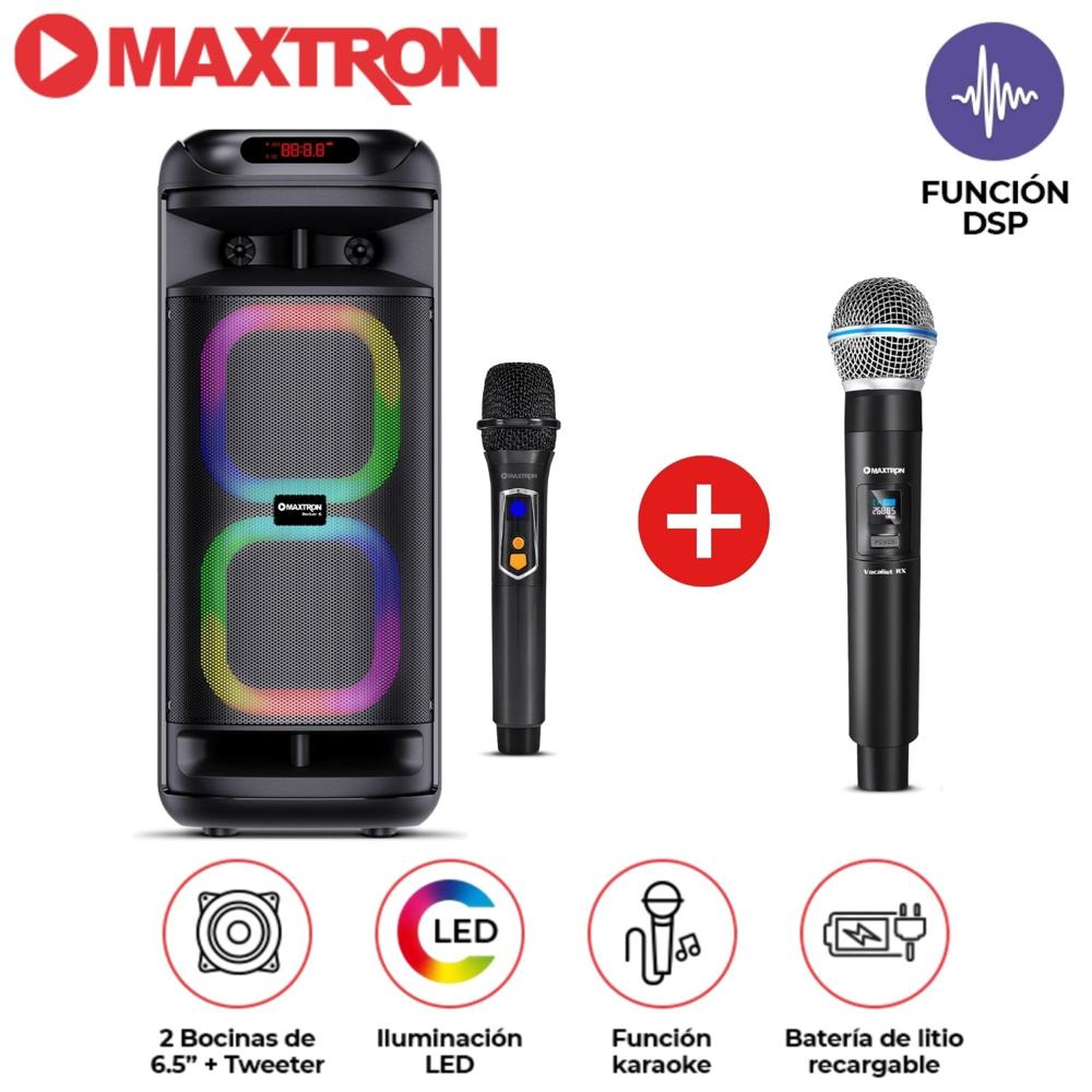 Promo Torre de Sonido Maxtron Mx 601 Becker 02 Bocinas 6,5 pulgadas 02 Micrófono Luces LED