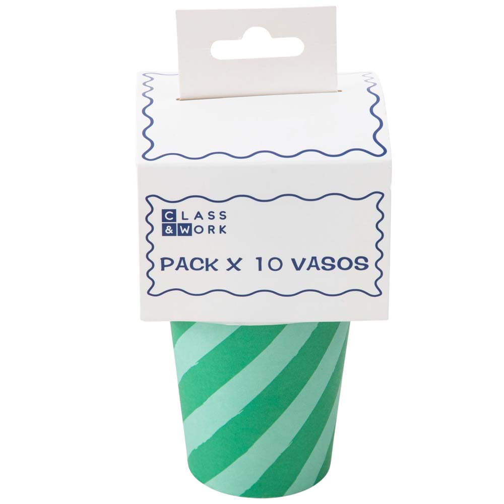 Pack de Vasos diseño colorido CLASS&WORK verde 10un