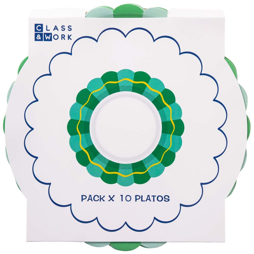 Pack de Platos diseño colorido CLASS&WORK verde 10un