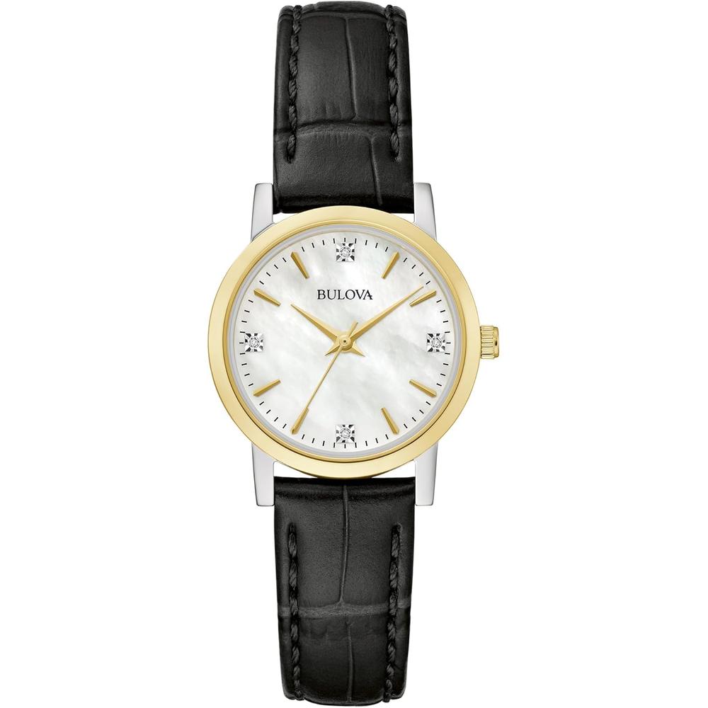 Bulova reloj clásico de mujer de cuarzo 3 agujas diamantes | Negro