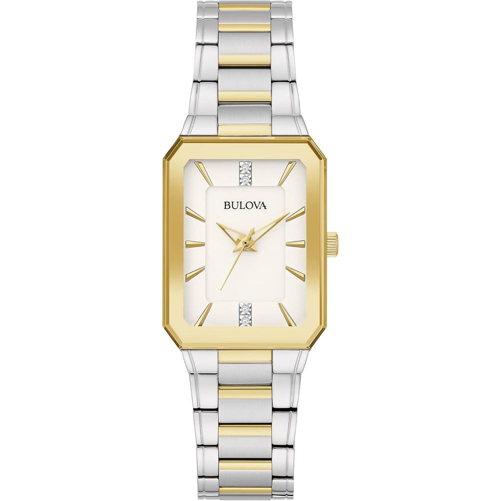 Bulova reloj clásico de mujer 3 agujas diamantes cuarzo esfera | Oro/Plata