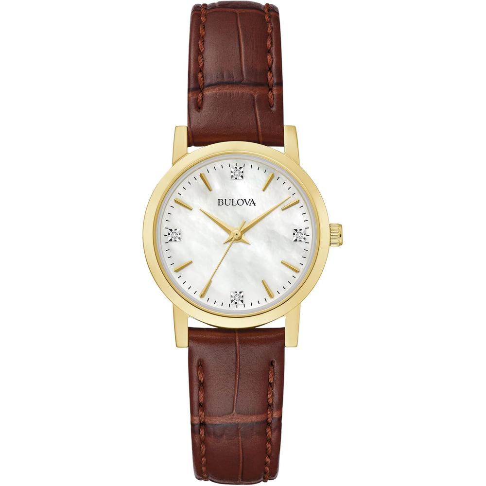 Bulova reloj clásico de mujer de cuarzo 3 agujas diamantes | Marrón