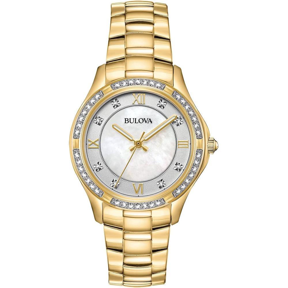 Bulova reloj mujer acero inoxidable cuarzo 3 agujas nácar | Oro
