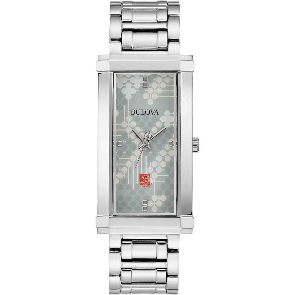 Bulova reloj Frank Lloyd Wright mujer cuarzo 3 agujas esfera rectangular | Plata