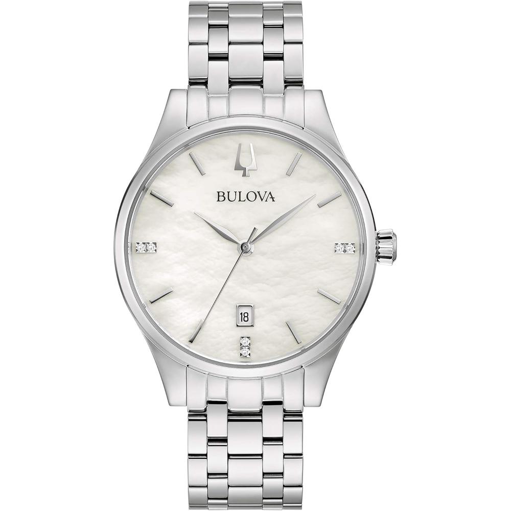Bulova reloj clásico cuarzo mujer esfera diamantes acero inoxidable 3 agujas | Plateado
