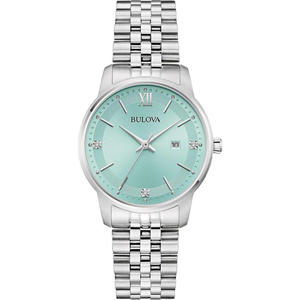 Bulova reloj clásico de cuarzo de mujer 3 agujas diamantes acero inoxidable | Plata