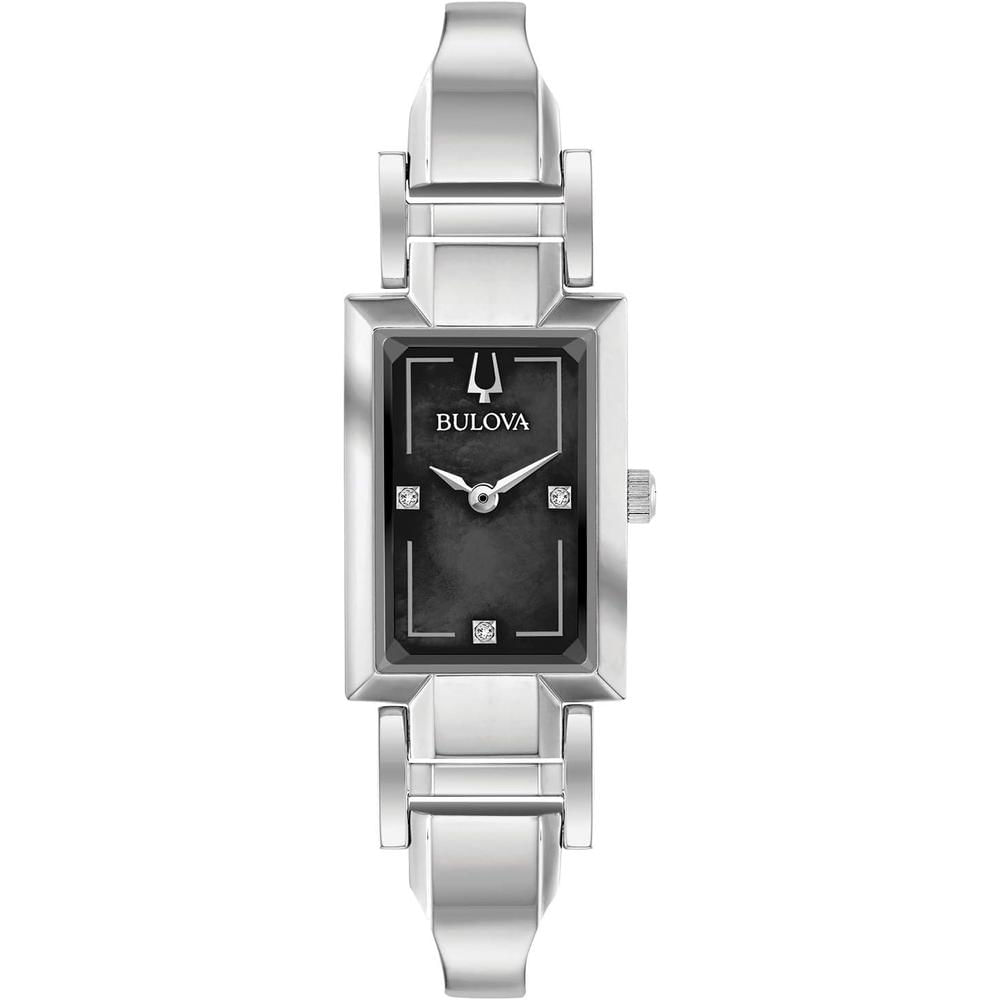 Bulova reloj clásico mujer cuarzo dos agujas acero esfera diamantes rectangular | Plateado