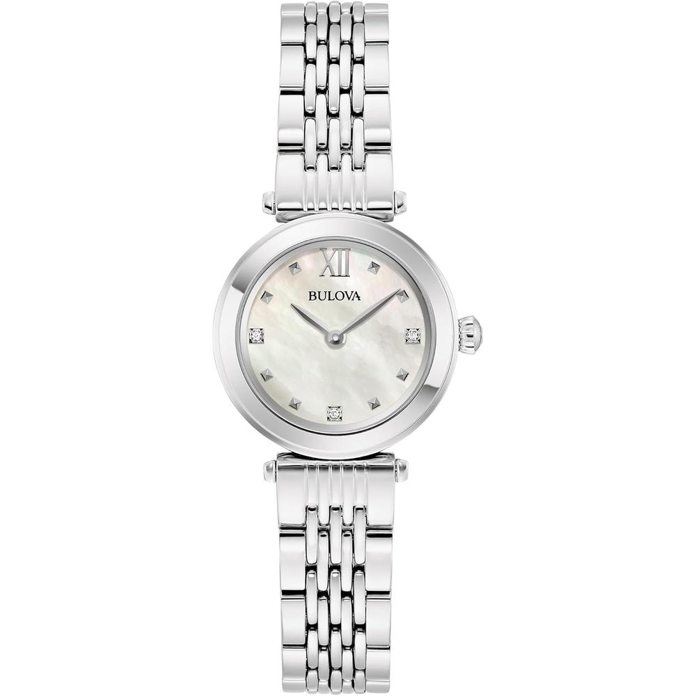 Bulova reloj clásico mini de mujer cuarzo dos agujas diamantes acero inoxidable | Plata