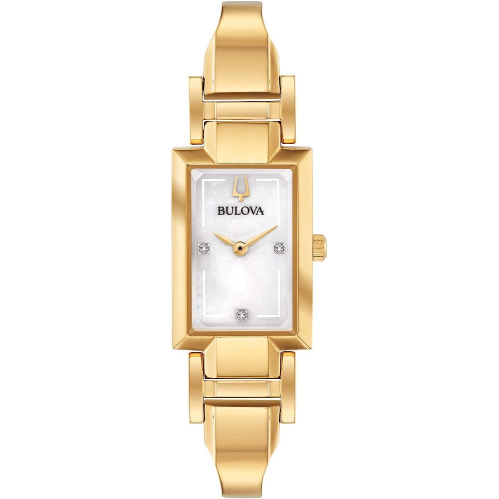 Bulova reloj clásico mujer cuarzo dos agujas acero esfera diamantes rectangular | Oro