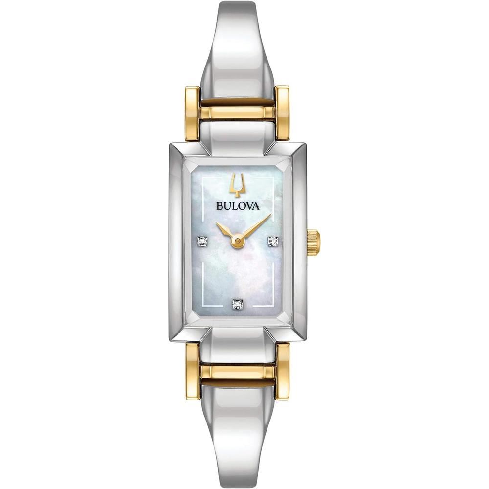 Bulova reloj clásico mujer cuarzo diamantes acero inoxidable rectangular nácar | Plata