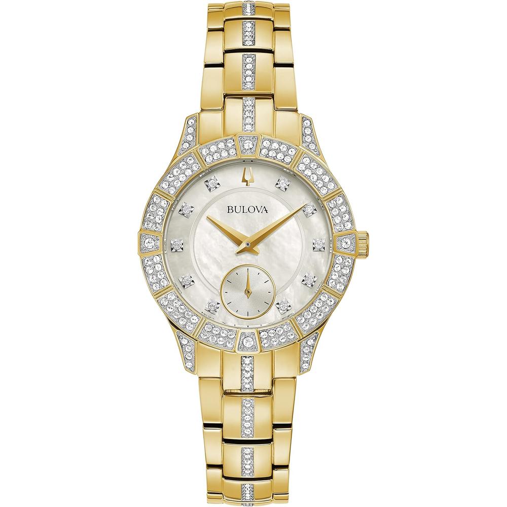 Bulova reloj Crystal Phantom mujer cuarzo 3 agujas segundero pequeño nácar | Oro/Plata