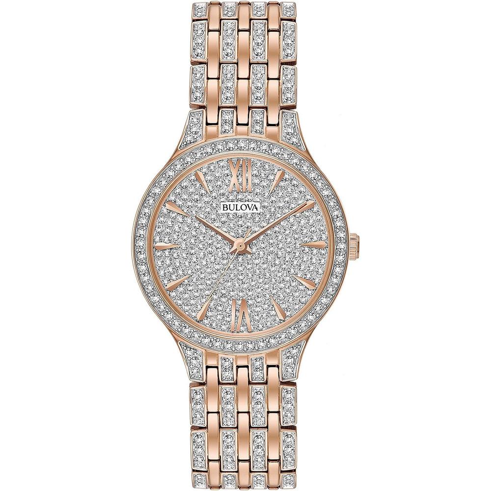 Bulova reloj Crystal Phantom mujer cuarzo dos agujas cristales pavé | Plata