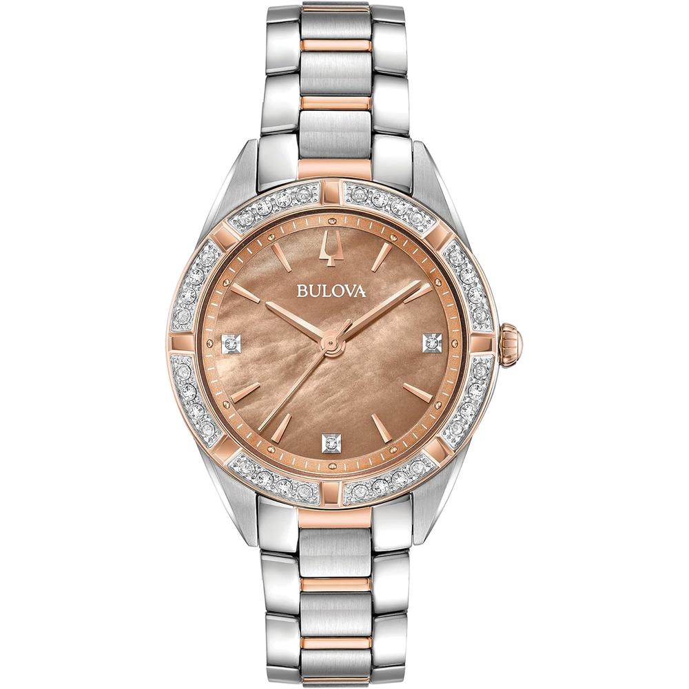 Bulova reloj clásico Sutton cuarzo mujer con diamantes y brazalete | Plateado/Oro Rosa
