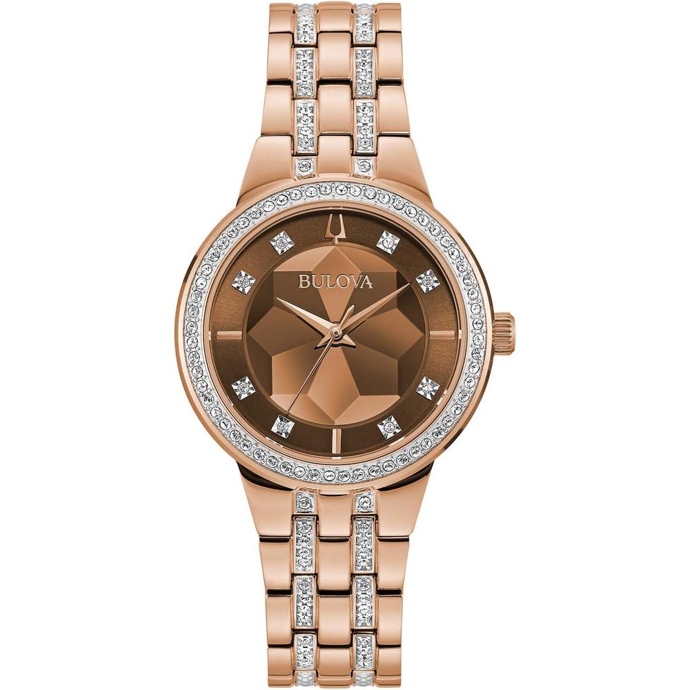 Bulova reloj Crystal Phantom mujer cuarzo 3 agujas cristal facetado | Oro Rosa