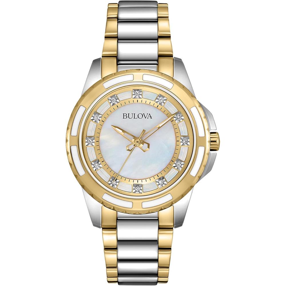 Bulova reloj clásico para mujer de acero inoxidable con cuarzo y 12 diamantes | Oro/Plata