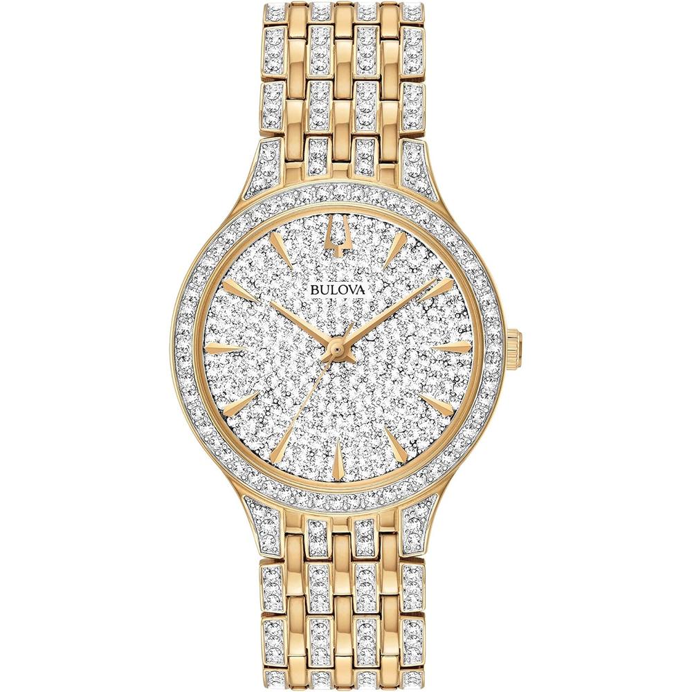 Bulova reloj Crystal Phantom mujer cuarzo dos agujas acero 440 cristales pavé | Oro / Platedado