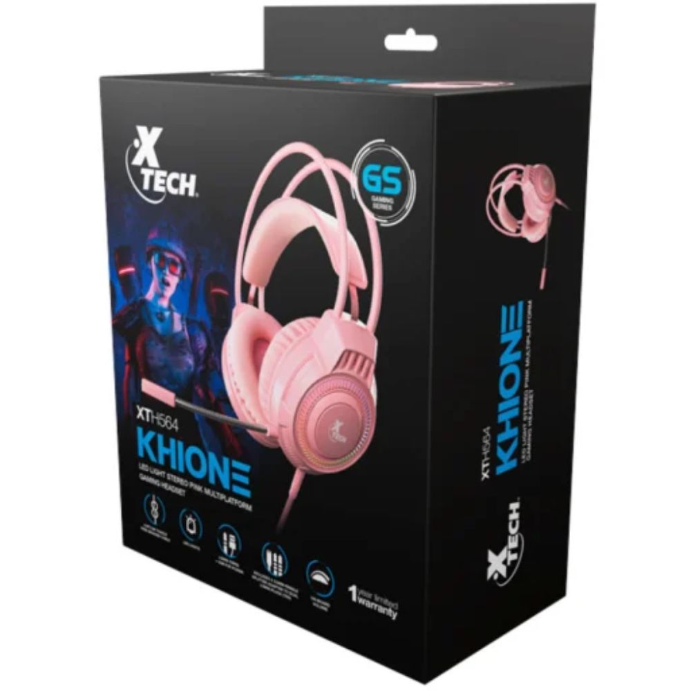 AUDIFONO GAMER rosado Xtech Hdst Gaming Khione Pink Wrd Light 3.5mm+USB XTH-564