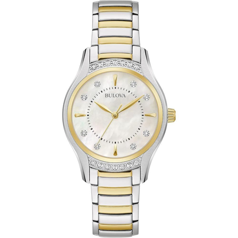 Bulova reloj clásico mujer cuarzo 3 agujas diamantes acero esfera nácar | Oro/Plata