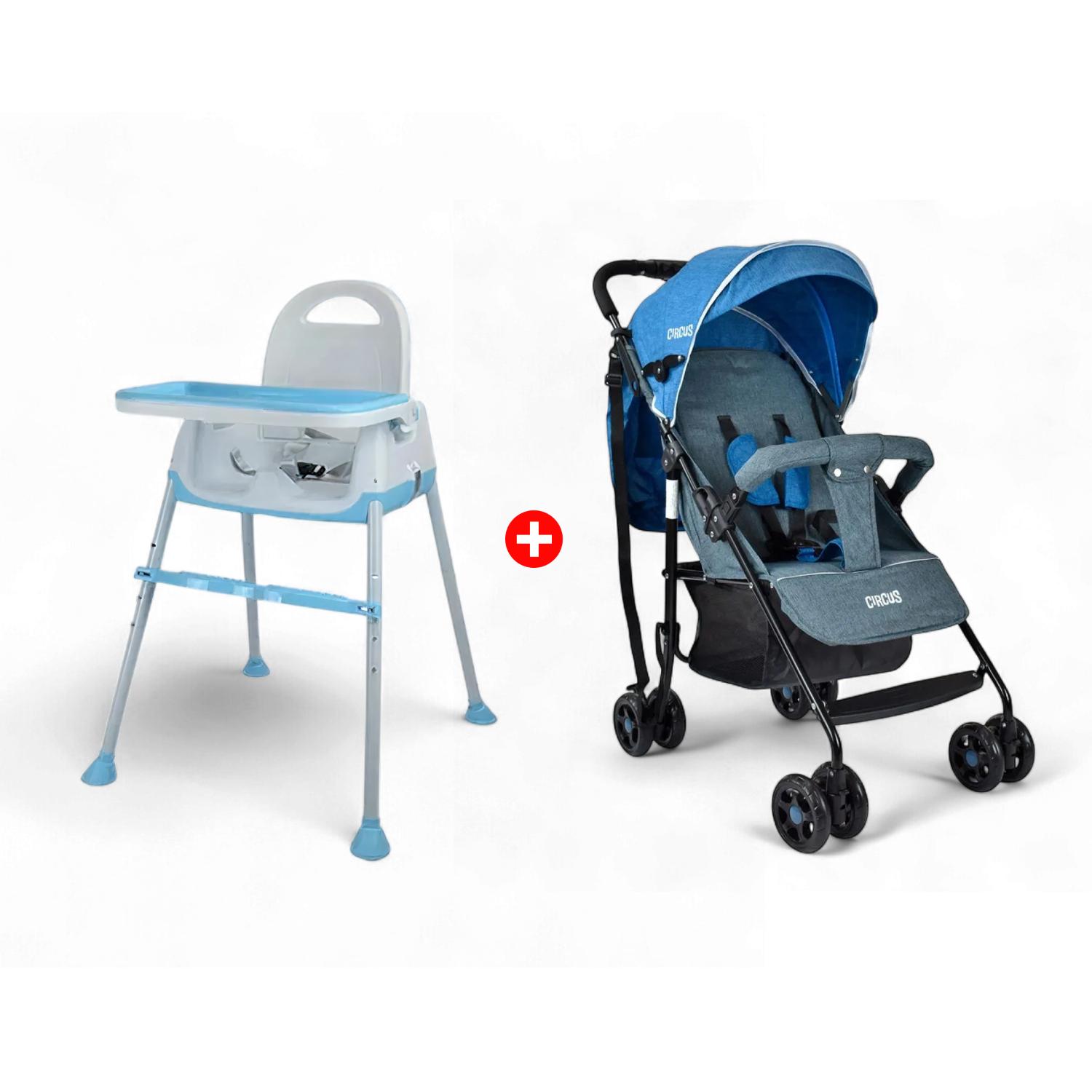 Combo Coche Paseo Para Bebé Circus + Silla De Comer 4 En 1 Azul