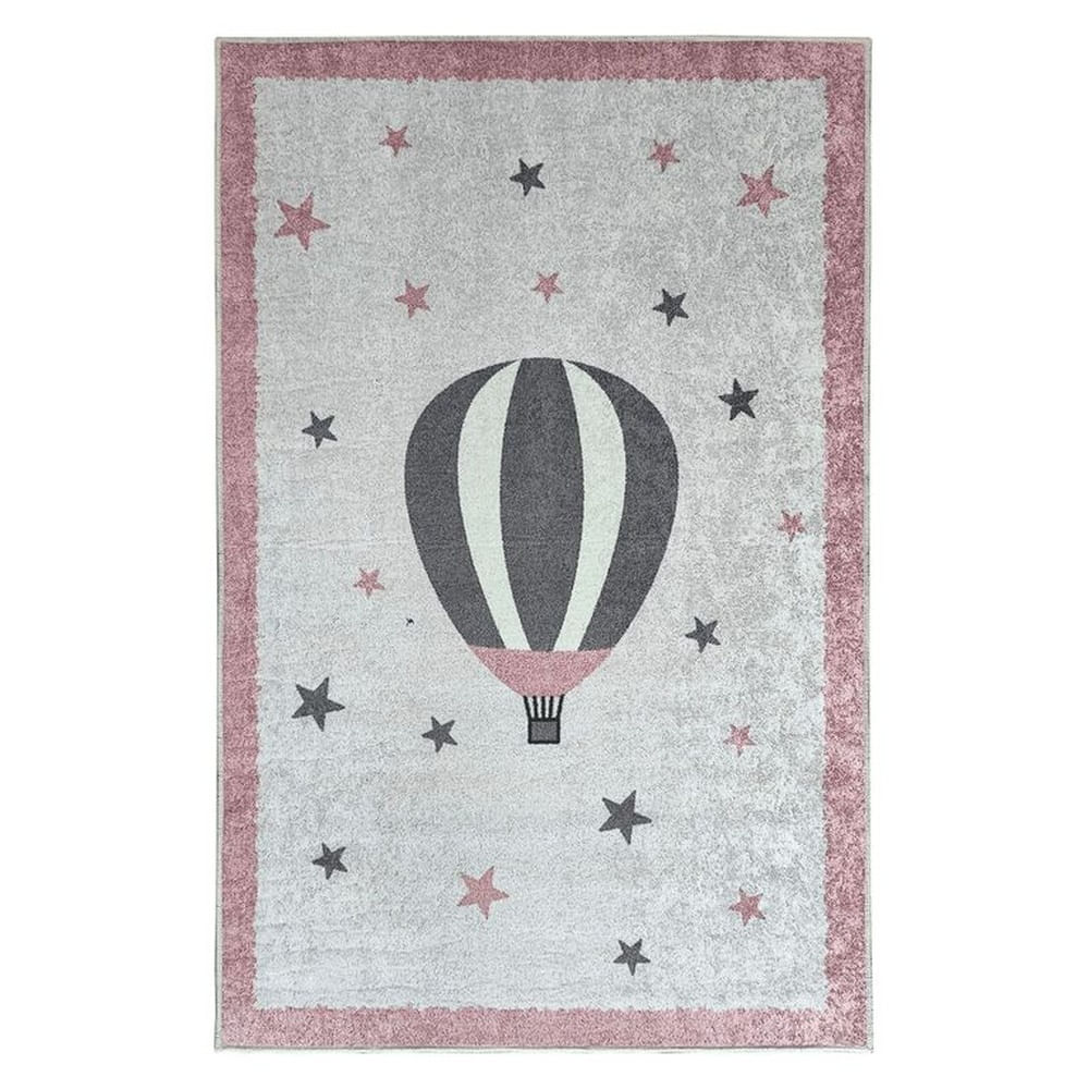 Alfombra Niños Globo Aerostático Rosa 120 x 180cm