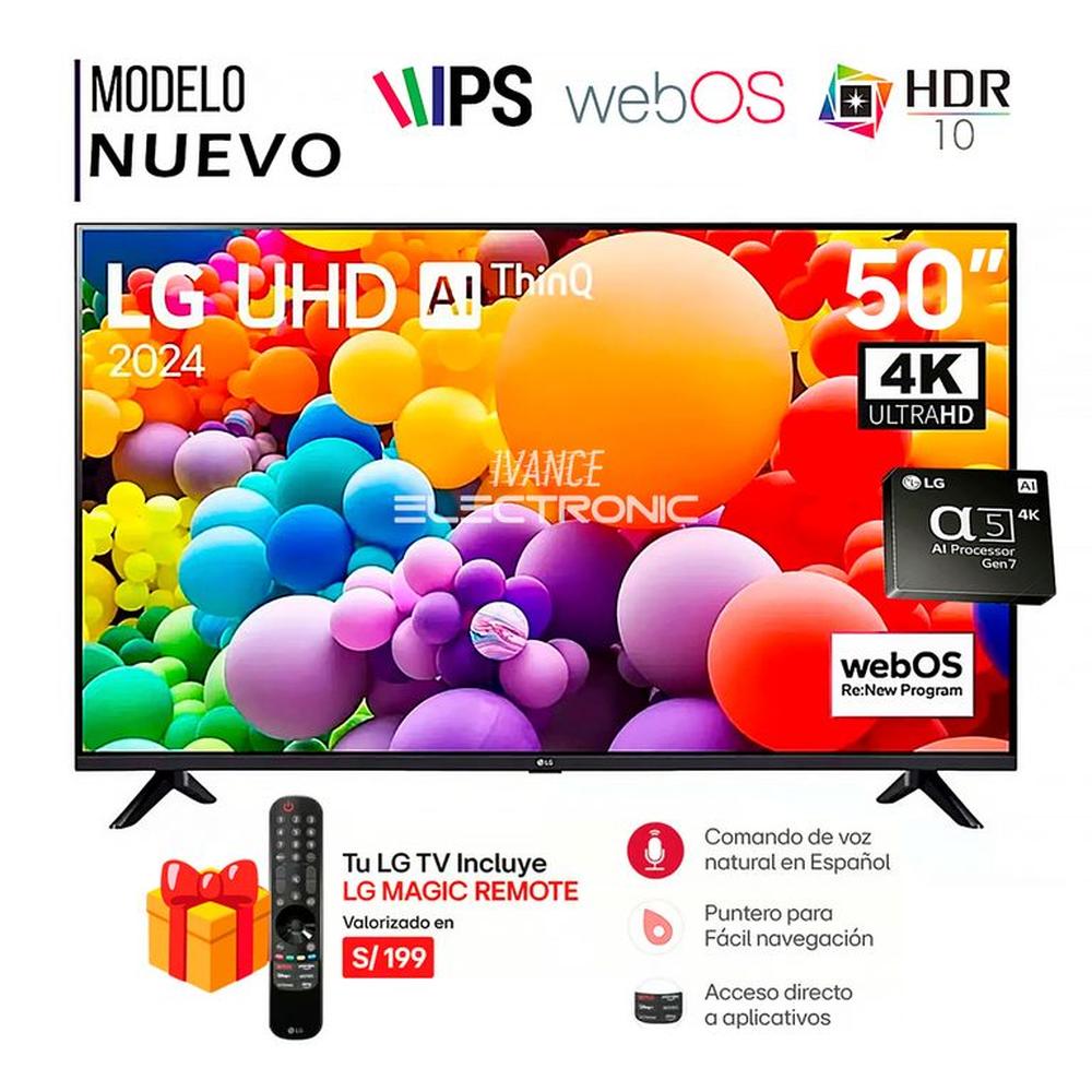 Televisor LG 50 Pulg. LED Smart TV UHD 4K con ThinQ AI 50UT7300PSA - Control Inteligente MAGIC