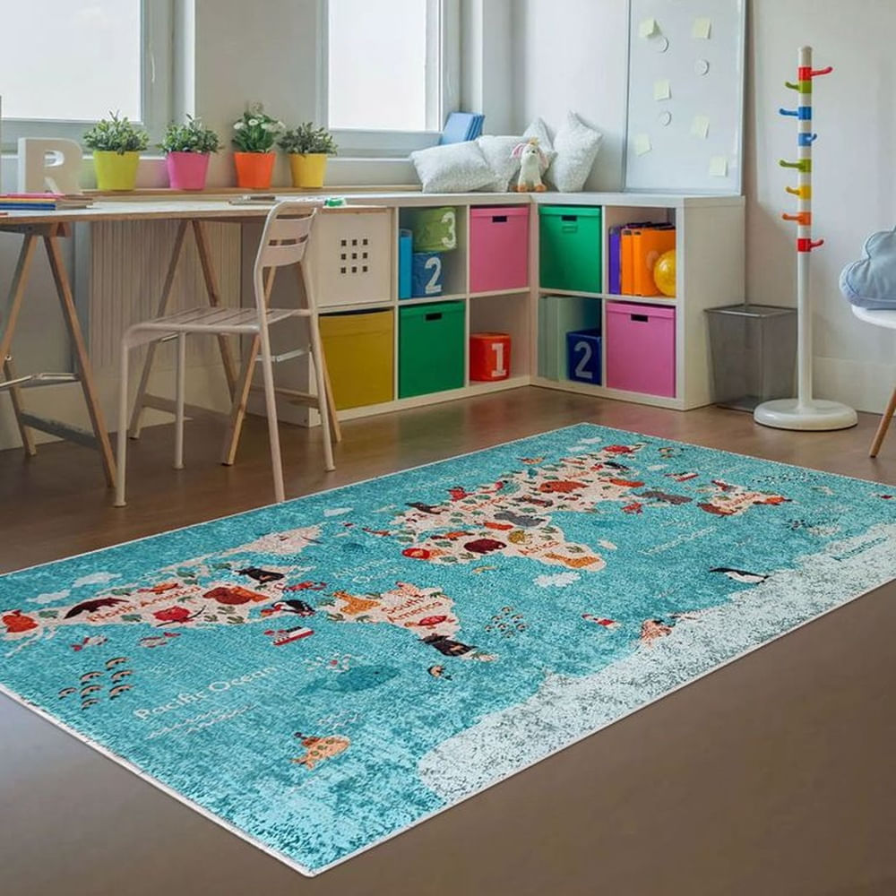 Alfombra Niños Mapamundi 180 x 120cm