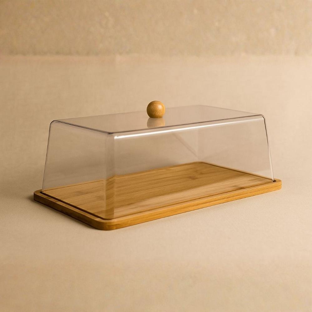 Mantequillera Quesera de Bambu con Tapa de vidrio