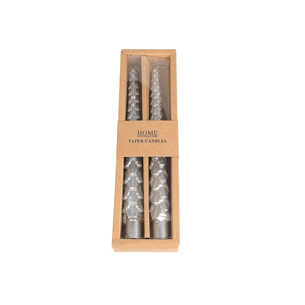 NAVIDAD - Vela set de dos pzs de cera sin esencia modelo N2 Plateado