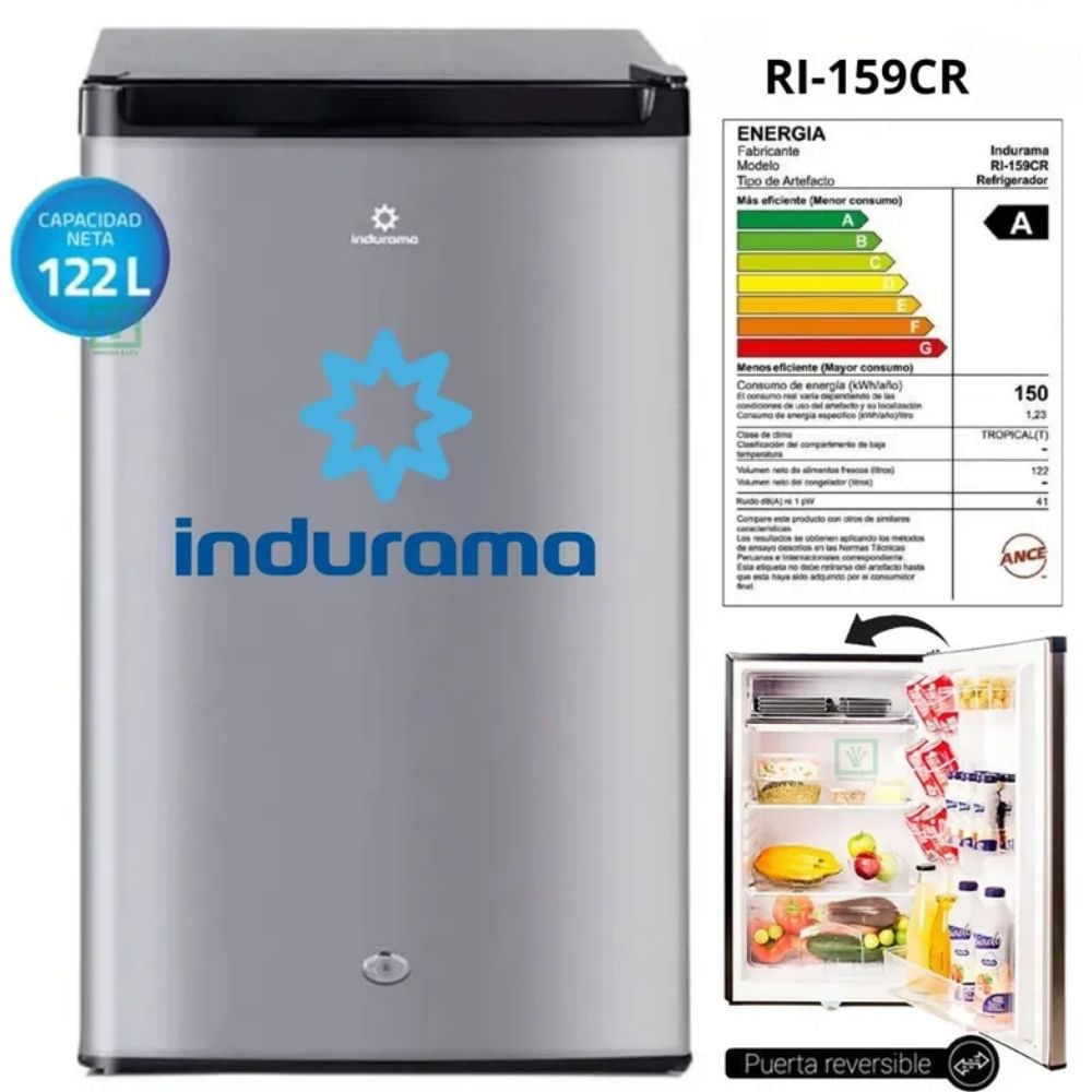 FRIGOBAR INDURAMA 122L CROMADO SISTEMA DEFROST CONTROL TEMPERATURA MANUAL PUERTA REVERSIBLE