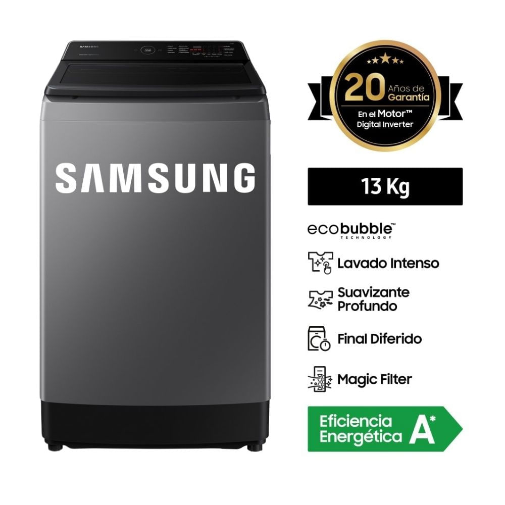 Lavadora Samsung WA13CG5441BDPE EcoBubble Carga Superior Gris 13 Kg