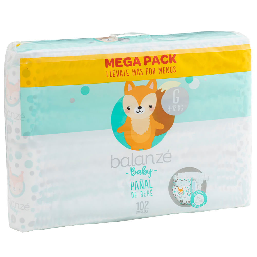 Pañal de Bebé BALANZÉ BABY Talla G Paquete 102un Pañal de Bebé BALANZÉ BABY Talla G Paquete 102un