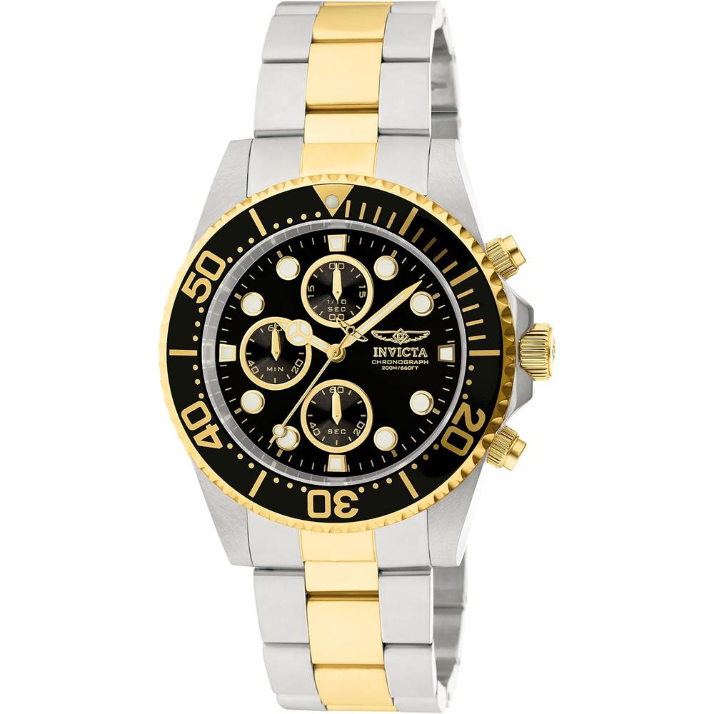 Reloj Invicta Pro Diver para hombre cristal de fusión de llama movimiento de cuarzo | Negro y Oro