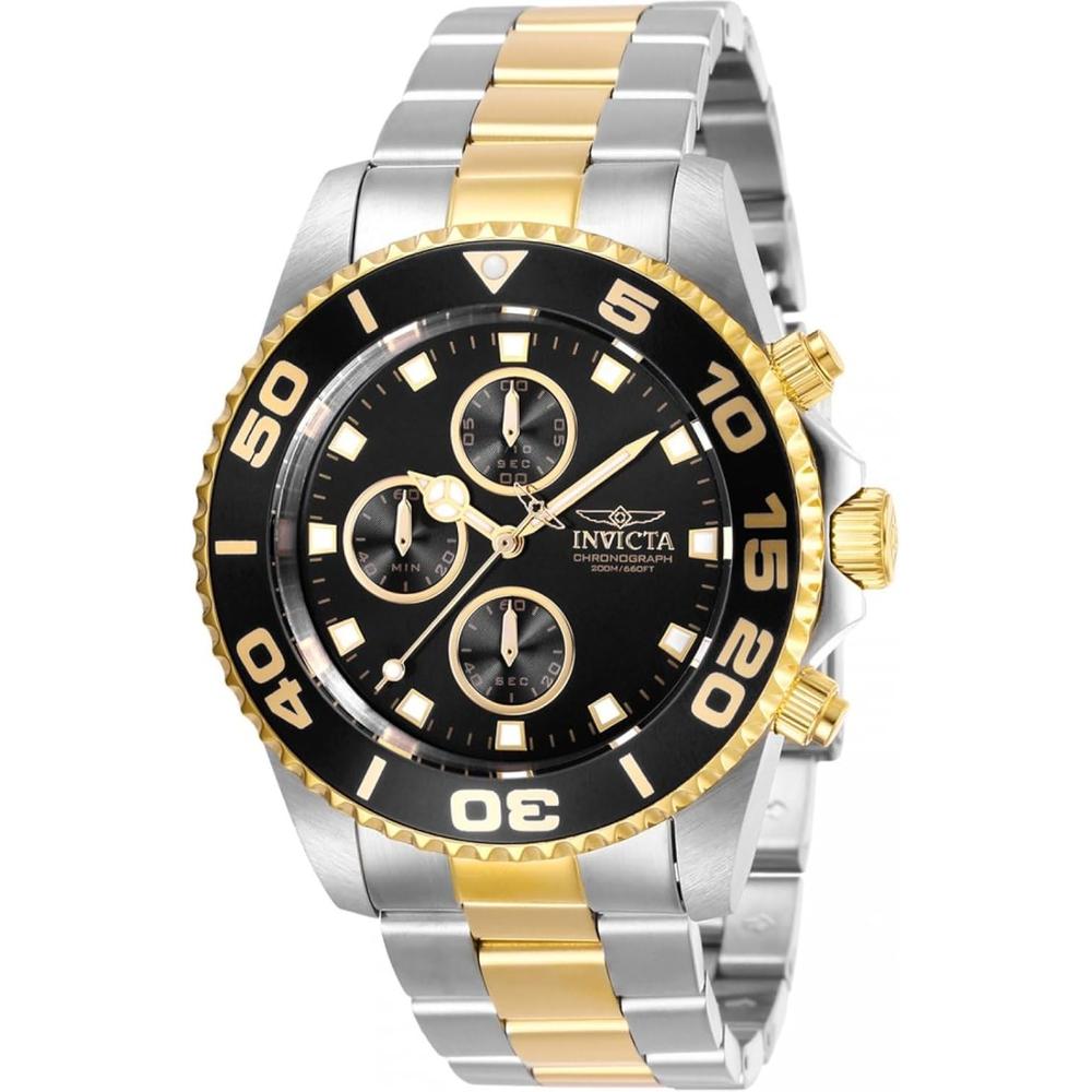 Reloj Invicta Pro Diver para hombre acero inoxidable cronógrafo | Negro y Plateado