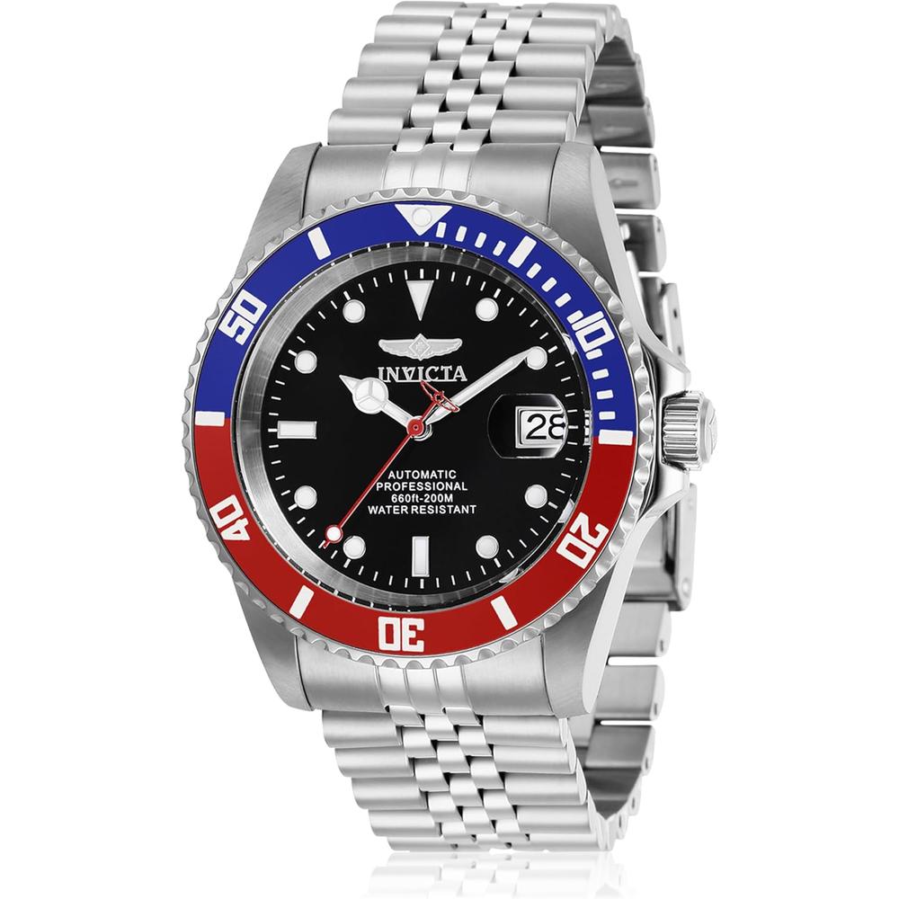 Reloj Invicta Pro Diver para hombre estilo buzo cristal mineral automático | Plateado y Negro