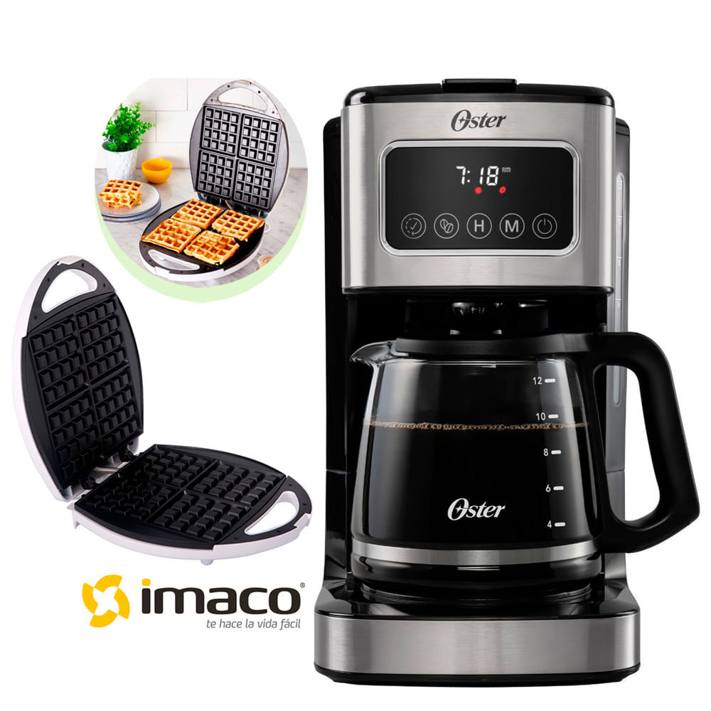 Cafetera Oster Programable con Pantalla Táctil mas Waflera Imaco